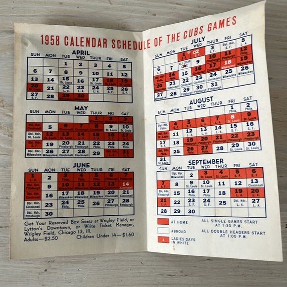 Vintage 1958 Chicago Cubs pocket schedule WGN - Picture 2 of 3